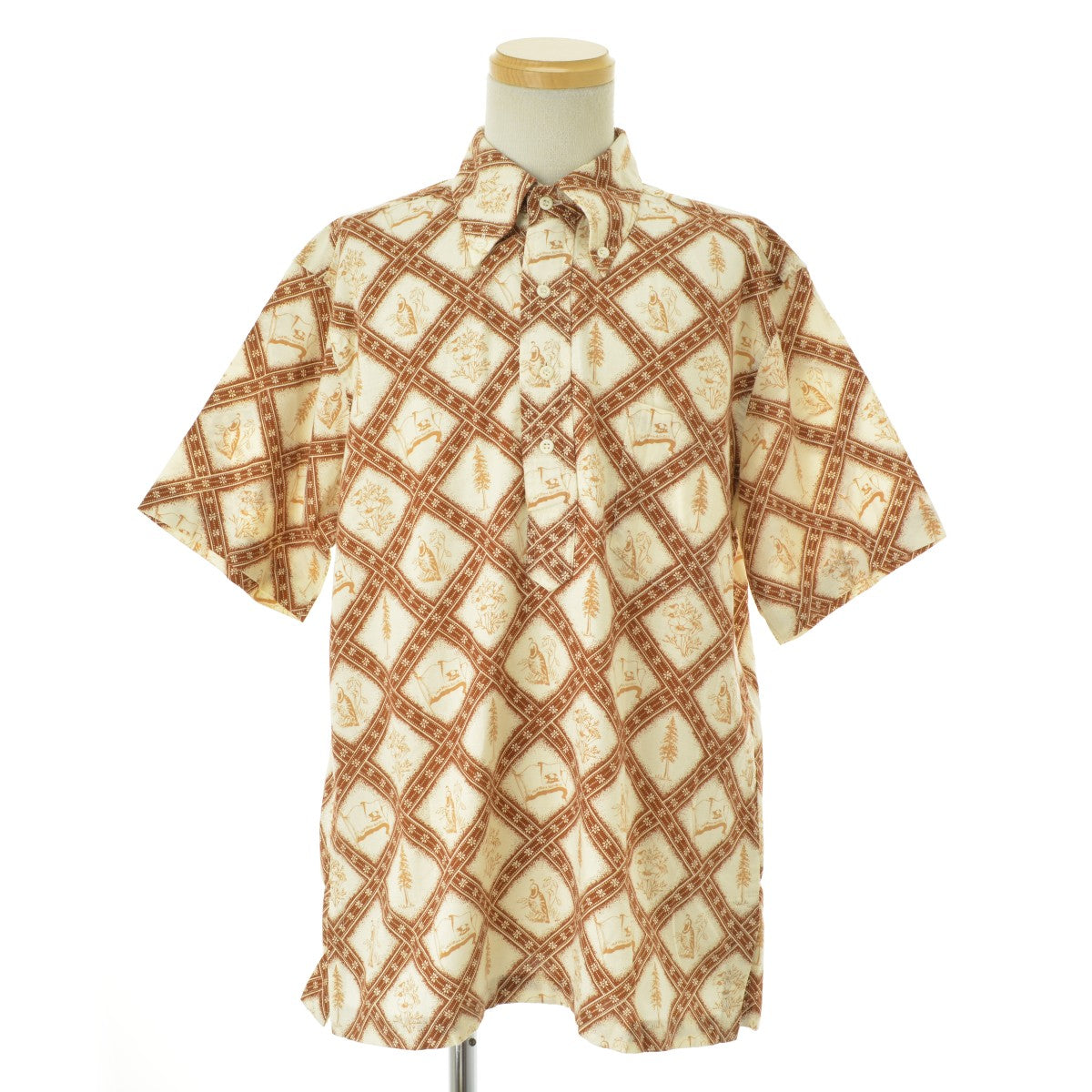 REYN SPOONER 70s 乳首あり 金タグ総柄ボタンダウンプルオーバーハワイアン アロハ