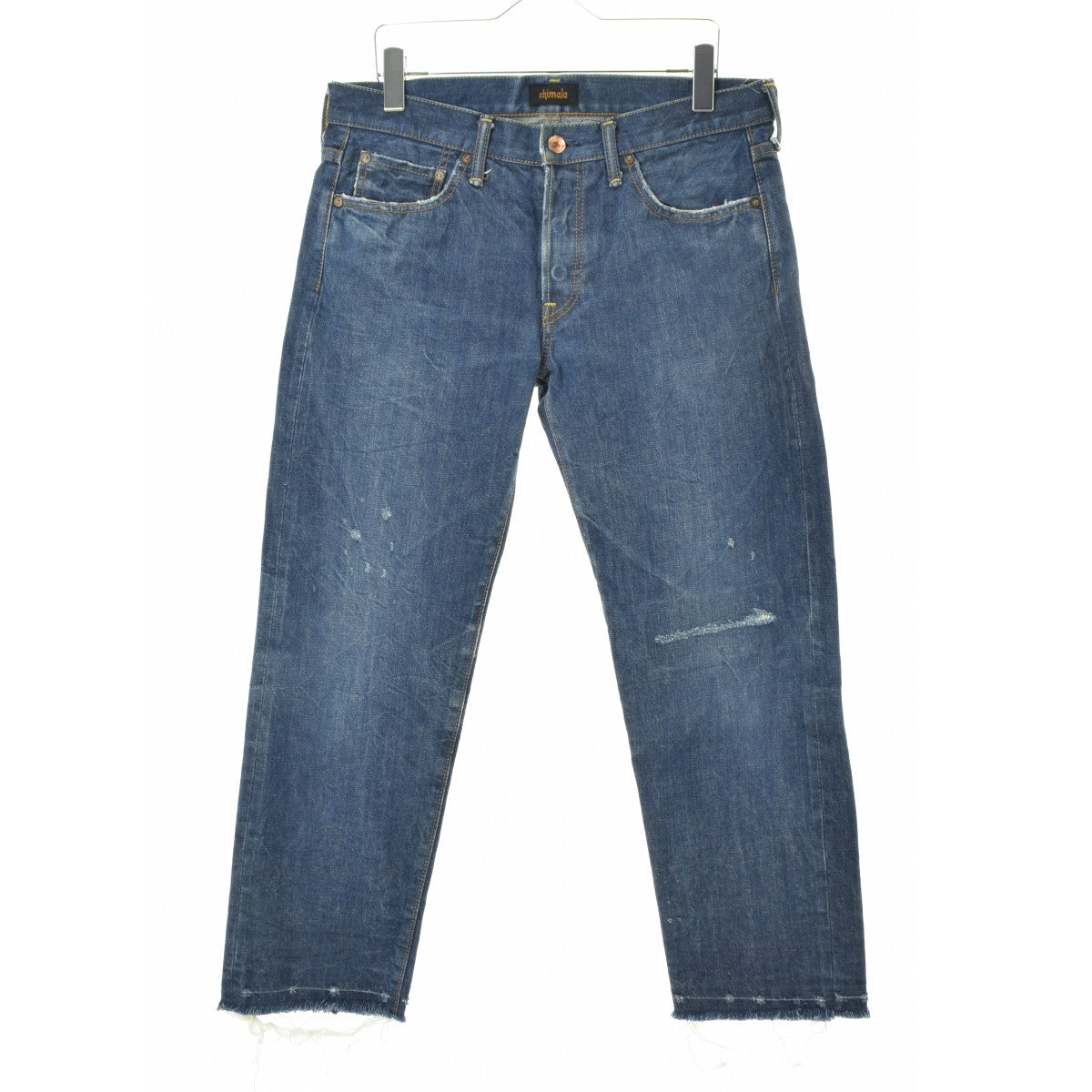 chimala CS16 WP07B Selvedge Dark Wash Ankle Cut Distressed Jeans