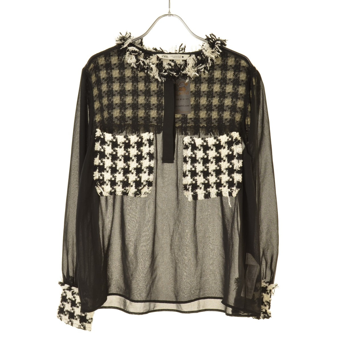 ZARA ツイード切替シフォンブラウス