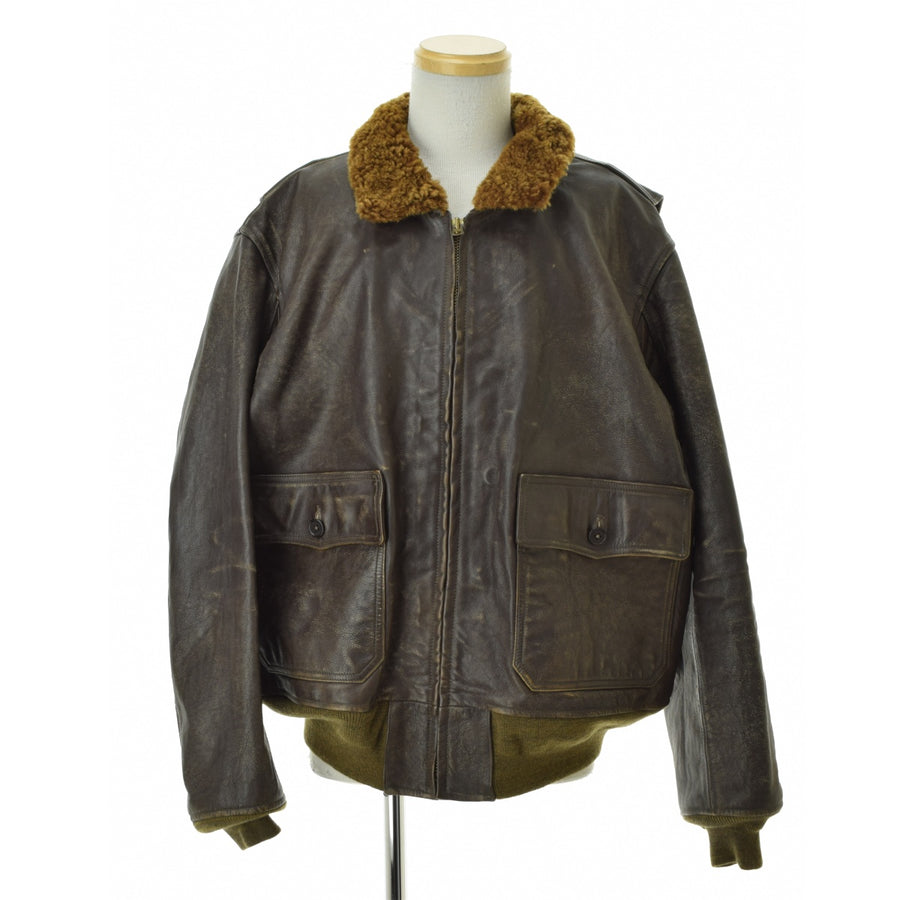 RRL / DOUBLE RL 100086916 Shearling-Collar Leather Flight Jacket