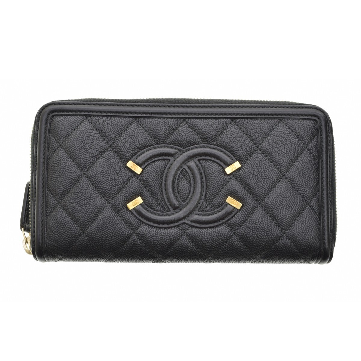 CHANEL A84449 CCフィリグリー マトラッセ キャビアスキン ラウンドジップ