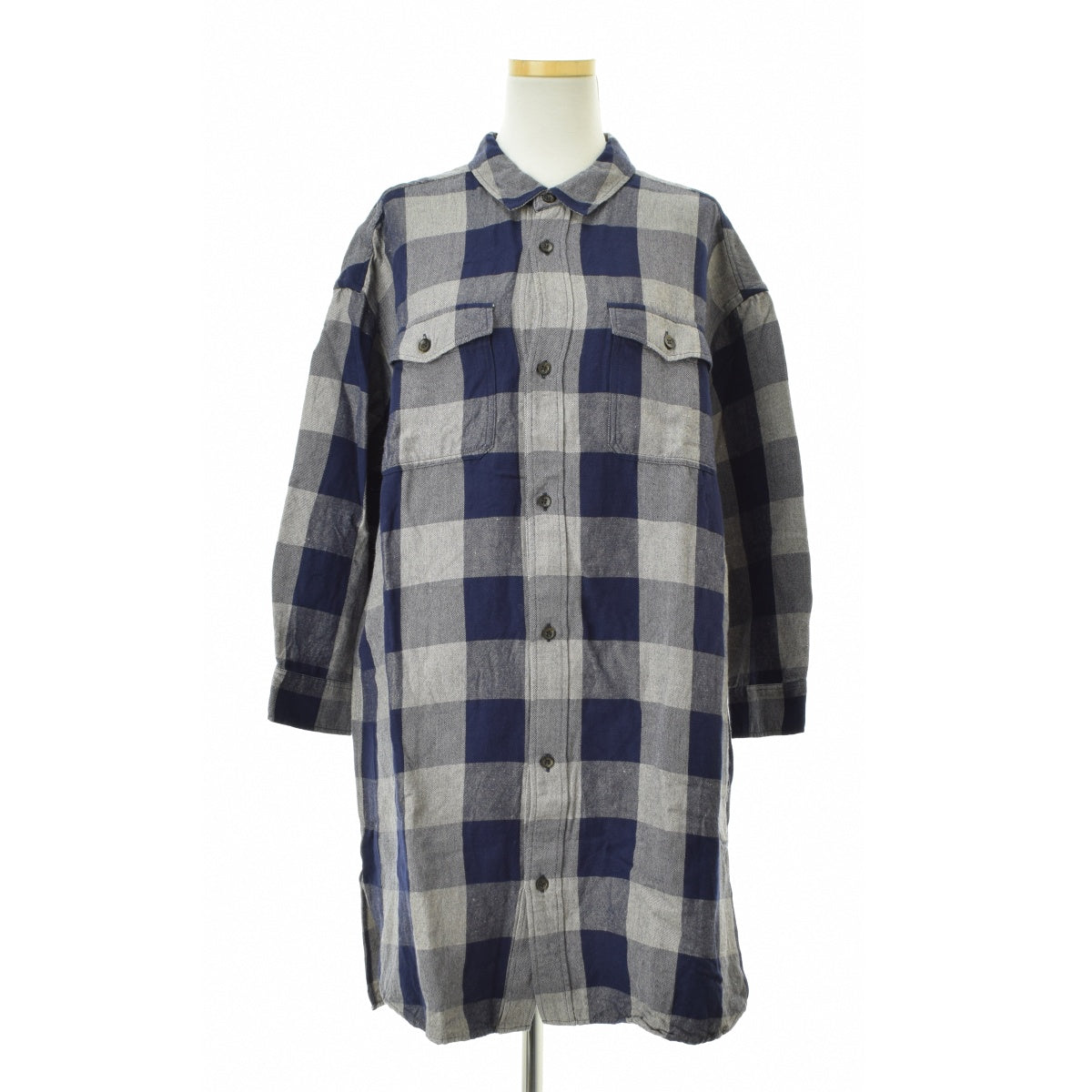 note et silence レーヨンリネン ブロックチェック柄シャツ