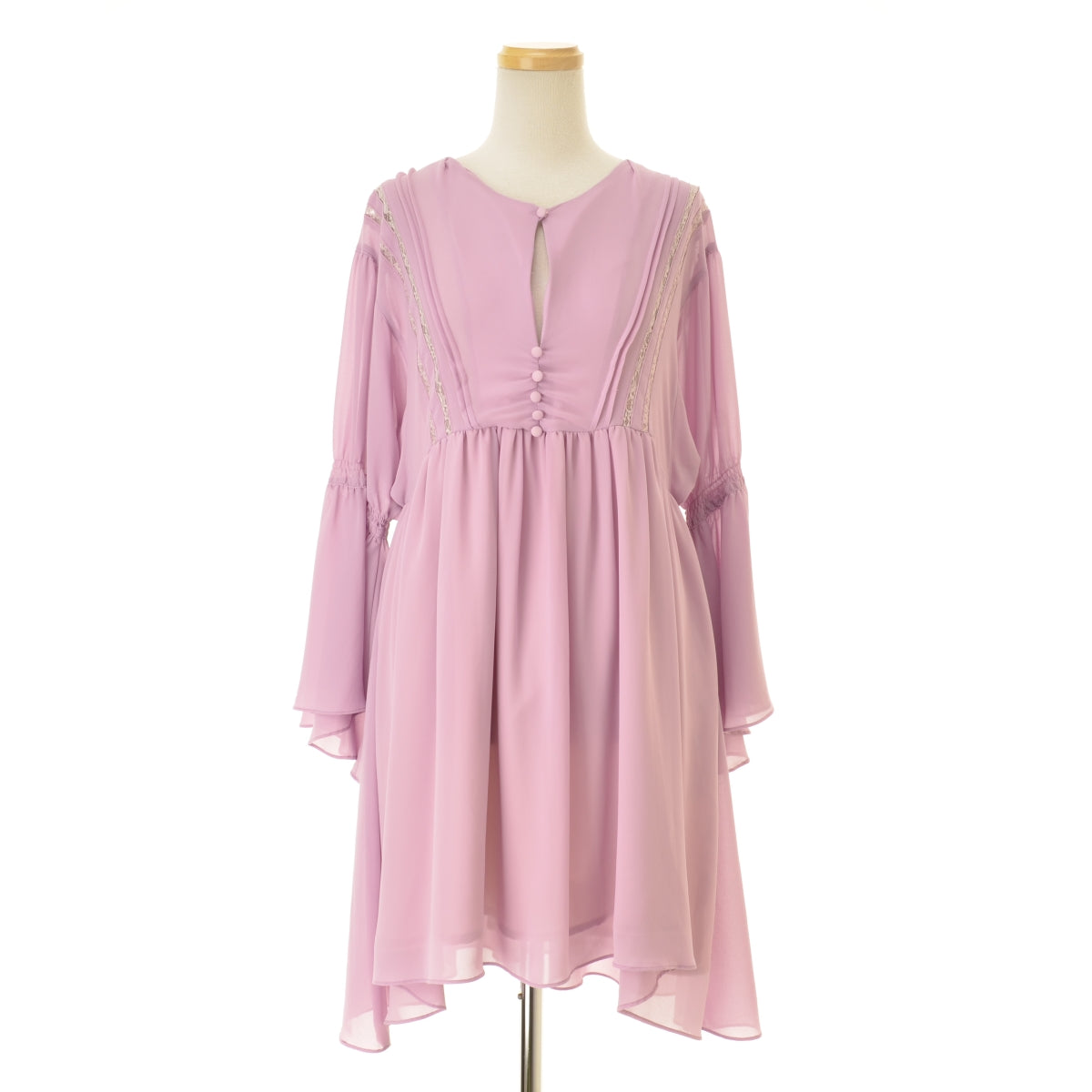 me couture フレアスリーブ レース切替 シフォンギャザー