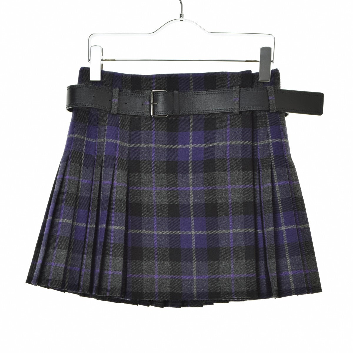 Christian Dior  511J73A1640 ベルト付き チェック柄プリーツ ラップ ウール ミニ
