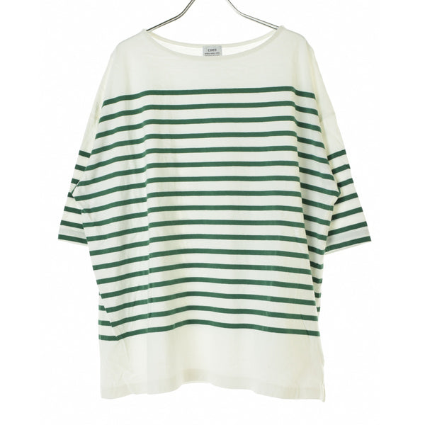 coen 7625-610-0216 パネルボーダー6分袖チュニックTシャツ