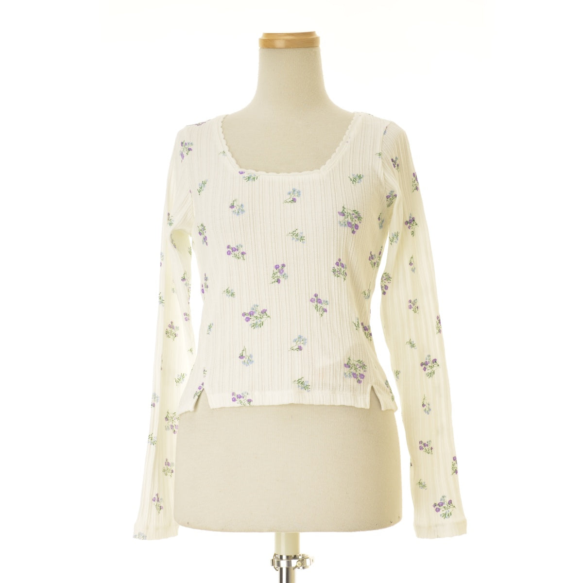 JANE SMITH 26SS 26SCT-#325LF COTTON EYELET RIB FLOWER SQUARE NECK PULLOVER