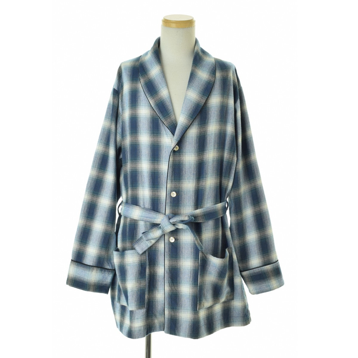 HOLLYWOOD RANCH MARKET 24AW 1010218 リバーシブル オンブレチェック ナイトシャツ ショールカラー ローブ