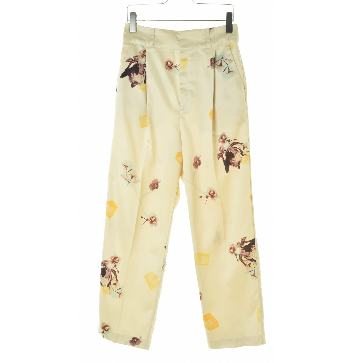 QUINOA BOUTIQUE 90039-31IM フラワー柄 プリーツ サテン トラウザー