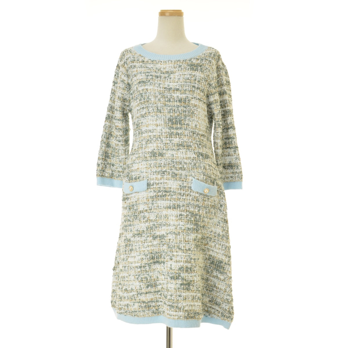 tocco closet 186-168769 dolina パール装飾フェイクポケット付きツイードライクニット