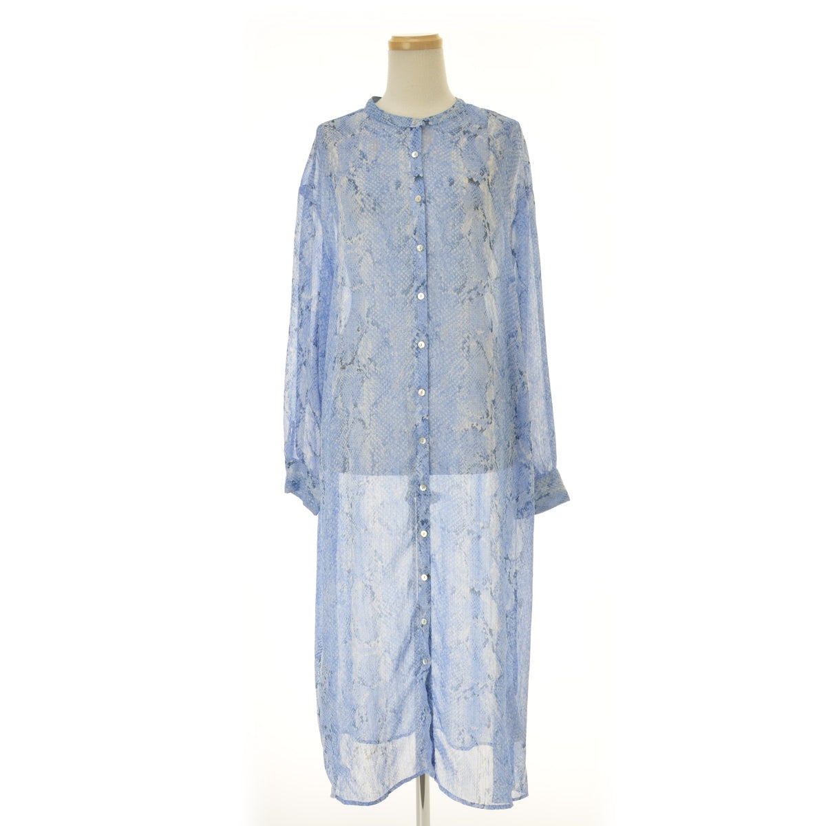 ZARA 2157/054/038 パイソン柄ノーカラーシャツロング