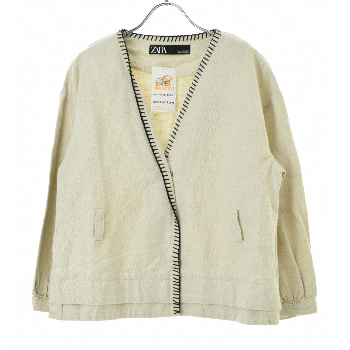 ZARA 0068/021/710 ノーカラーコットンリネン