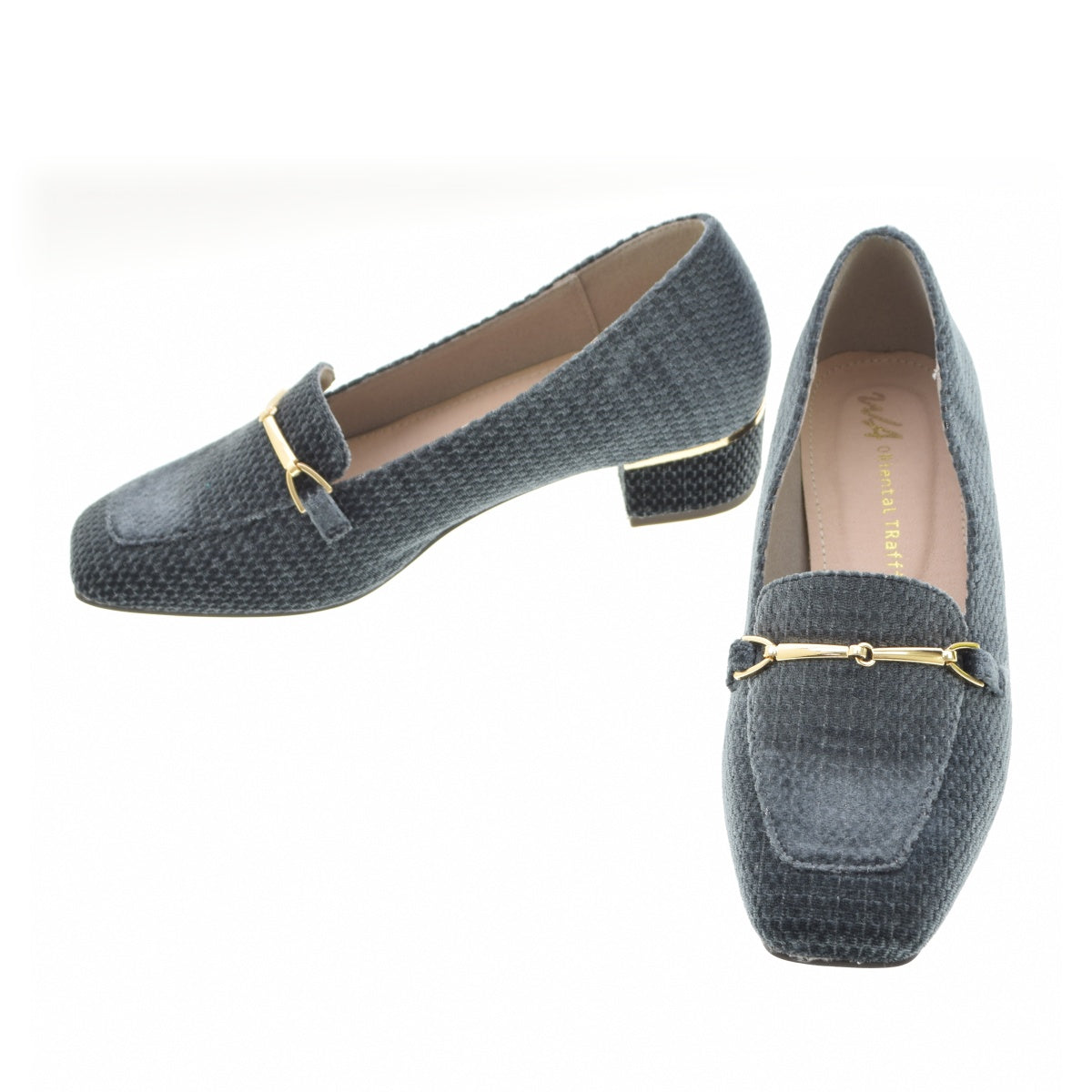 ORIENTAL TRAFFIC 52301 厚手クッション入りメタリックラインビットヒールローファー