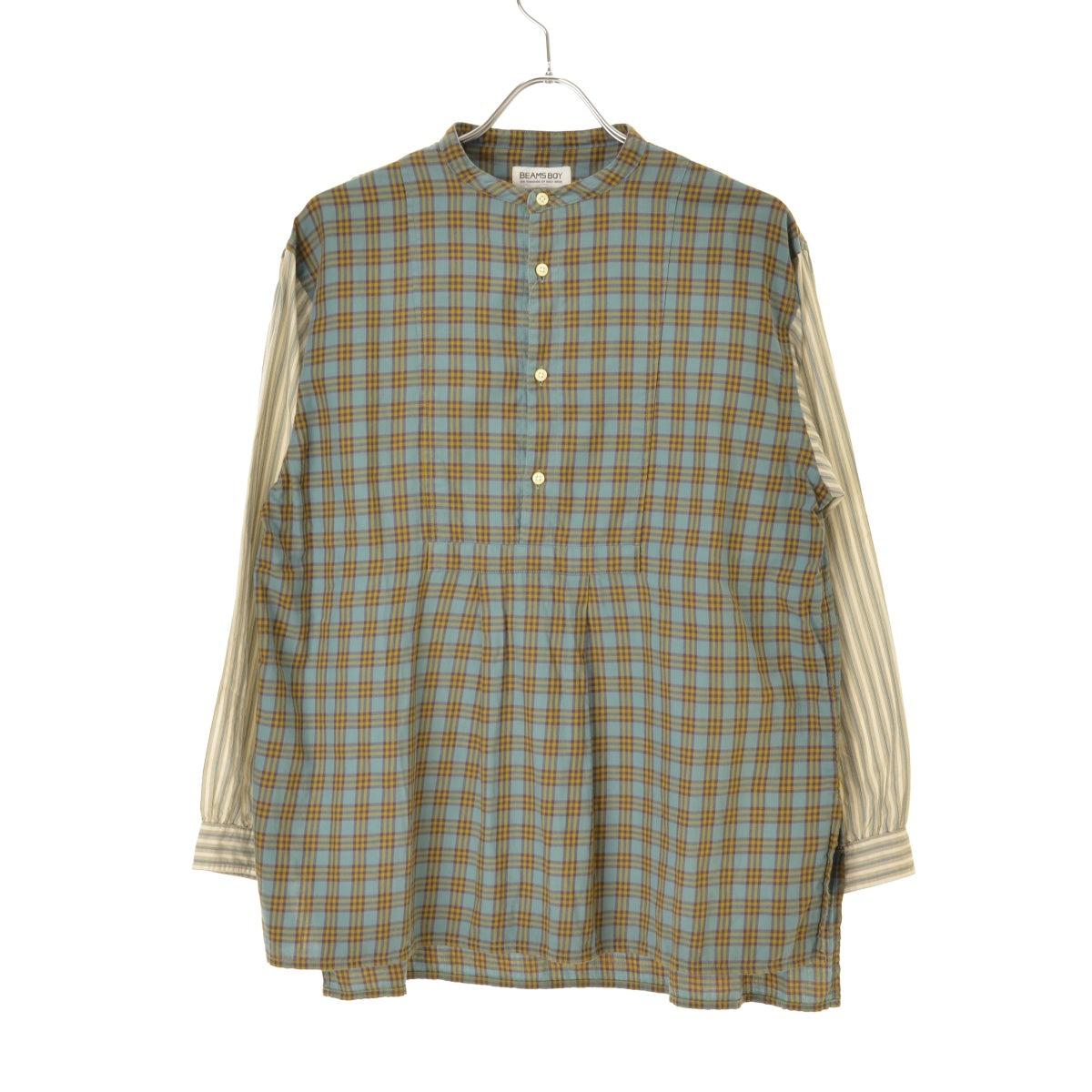 BEAMS BOY 13-11-1215-718 チェックヘンリーネック ロングテールシャツ