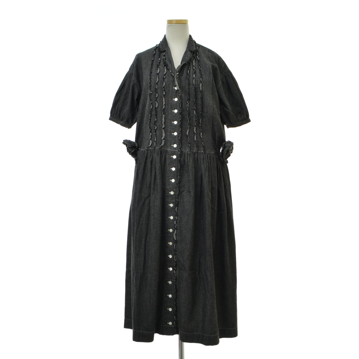 PINKHOUSE P0111FA29 ブラックデニム ピンタックフリル リボンシャツ