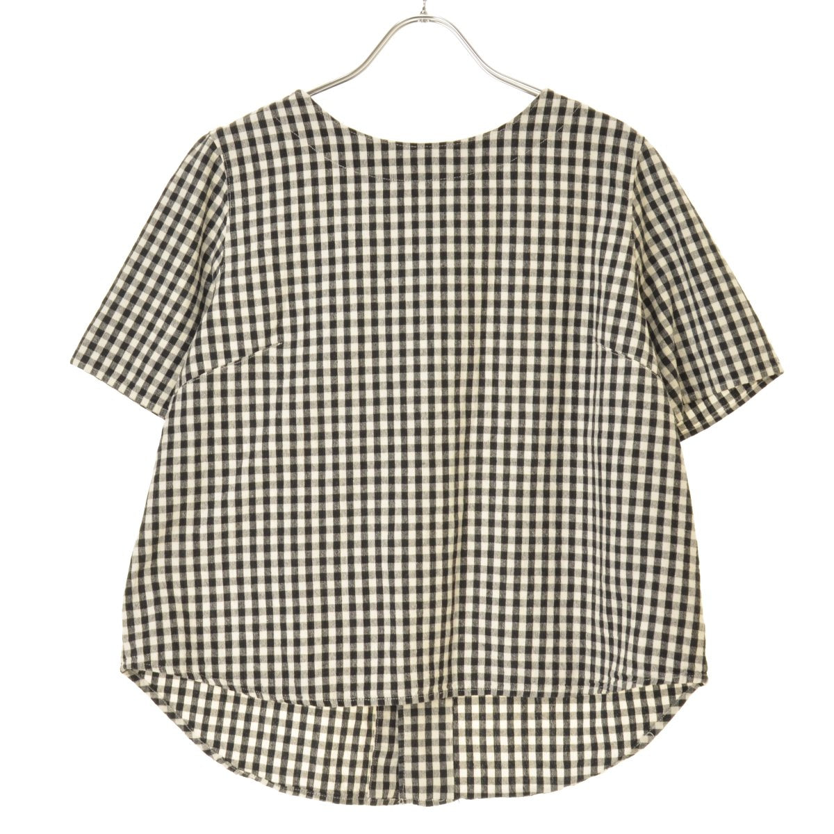 PLEASED CLOTHES ノーカラー ギンガムチェック コットンリネン バックボタン