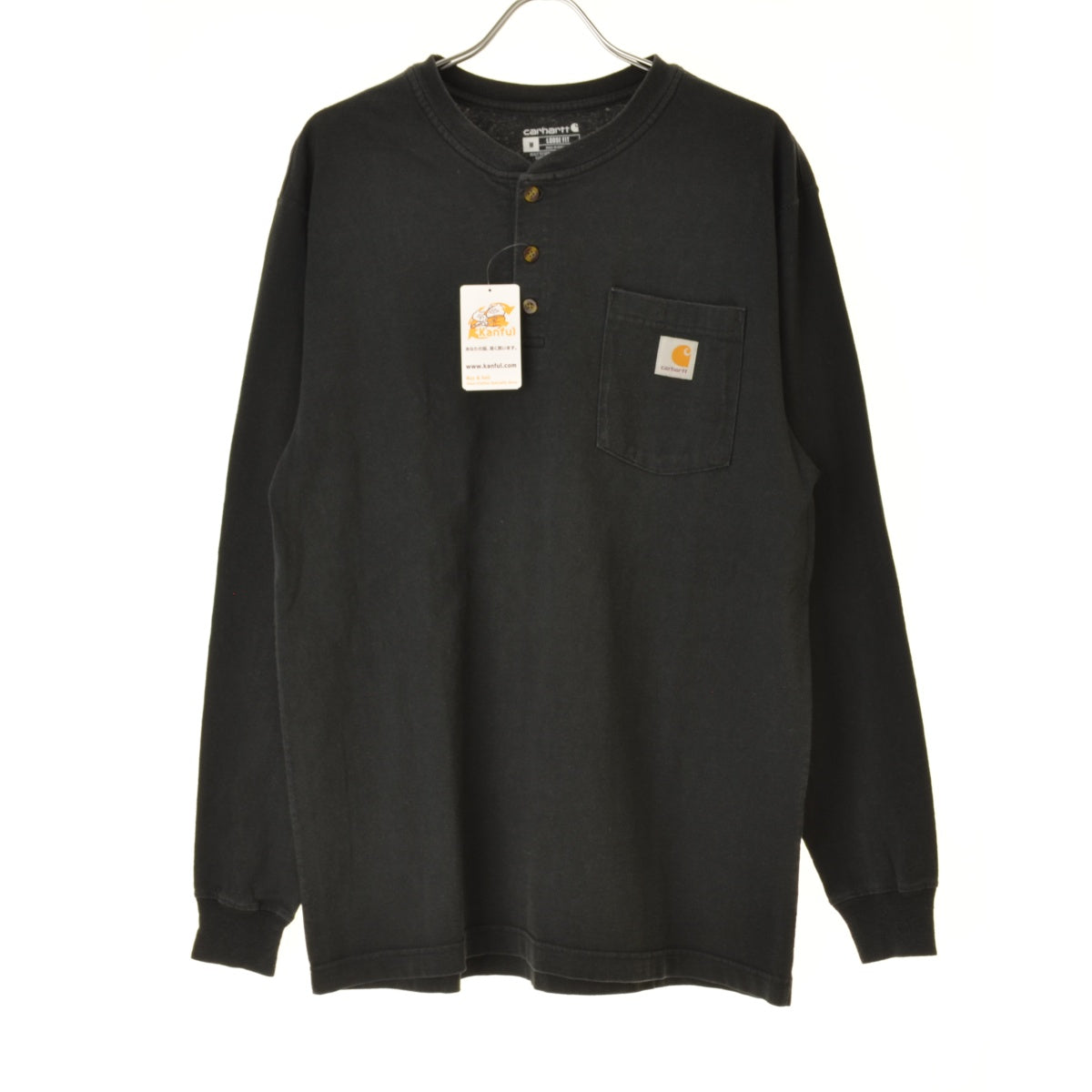 CARHARTT K128-BLK LOOSE FIT Henley Regular Long Sleeve Pocket T-Shirt